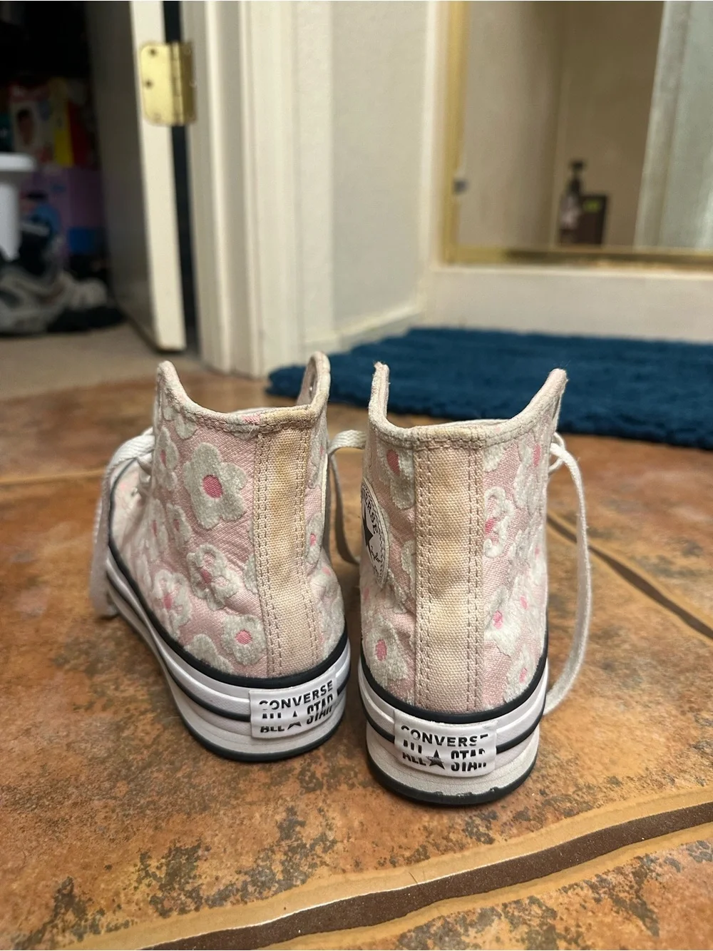 Converse Pink Floral Lift High Tops Sz 2Y